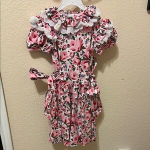 3/15$ Vintage Floral Pink Kids Dress with Lace Trim